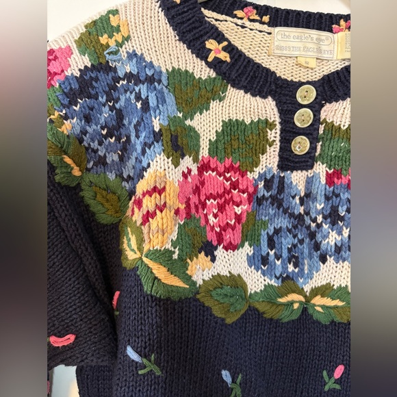 Vintage 1989 The Eagle's Eye Floral Cottagecore Embroidered Sweater | Size S - Picture 3 of 5